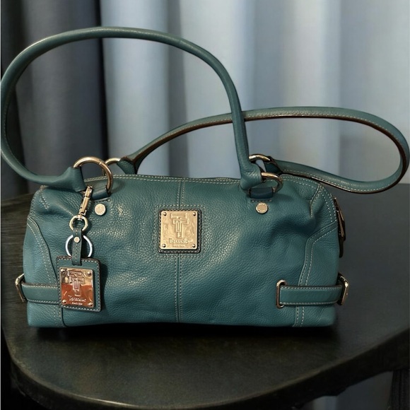 Vtg TIGNANELLO Teal Shoulder Hobo Shoulder Handbag Purse - Picture 1 of 9